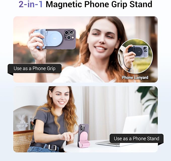 JJC Magnetic Phone Camera Grip Handle with Wireless Shutter Remote, Magsafe Camera Handle Bluetooth Bracket for iPhone Android Smartphone with 1/4” Tripod Screw for Video Photo Shooting (Pink)