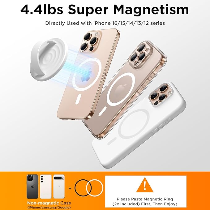 Magnetic Phone Grip Ring Holder, Liquid Silicone Magnet Cell Phone Grip Finger Loop, Compatible with Magsafe, Back of Phone for iPhone 17/16/15/14/13/12 Series, White