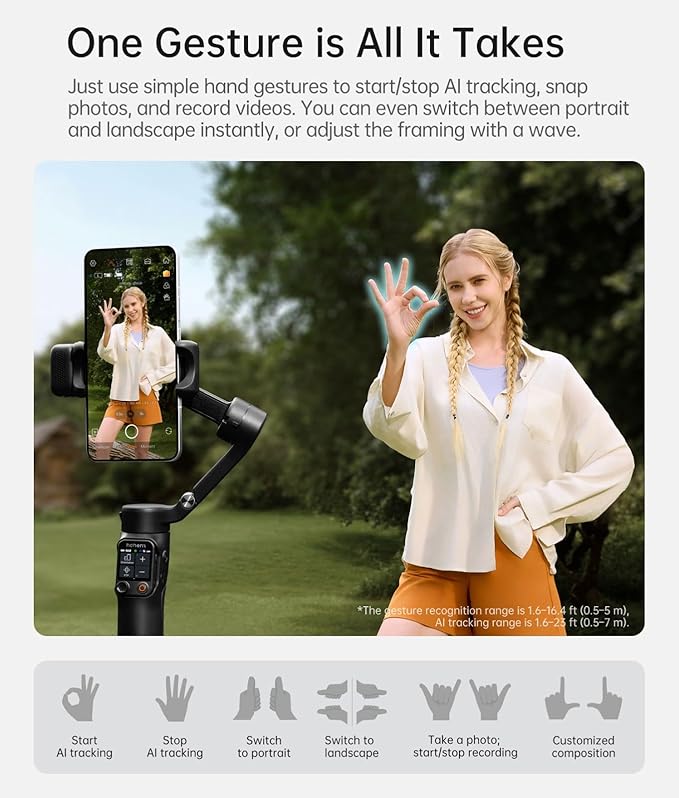 hohem iSteady V3 Ultra Gimbal Stabilizer for iPhone,Phone Gimbal with AI Tracking and Bi-Fill Light Built-in Extendable Rod & Tripod,Detachable Remote Control,Stabilizer for Video Recording (Black)