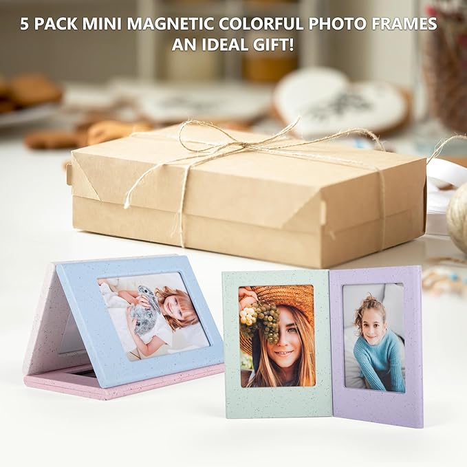 HIYQIN 5 Pack - 2x3 Magnetic Photo Frame with Clear Protective Cover for Mini EVO Liplay SE 12 11 41 40 99 90 9 8 7S Camera Films - 3 Inch Refrigerator Magnet Picture Frames - Mixed Color