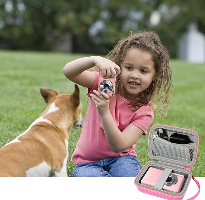 Digital Camera Case Compatible with CAMKORY/ for Lecnippy/ for Lecran/ for KODAK PIXPRO/ for Qumcou/ for WONNIE Point & Shoot Cameras, Small Compact Camera Pouch for SD Card Accessories -Light Pink