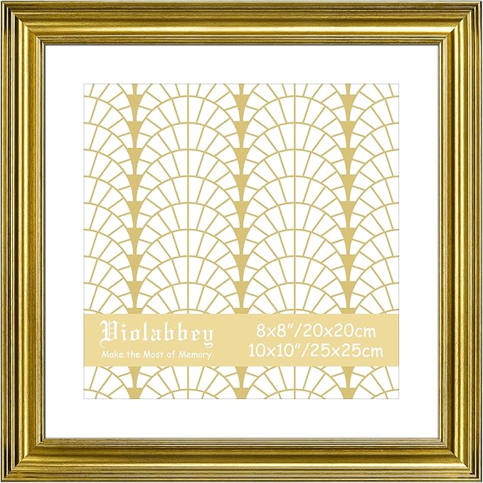 VIOLABBEY 10x10 Picture Frame Gold, Vintage Photo Frames Square, Fits Pictures 8x8 with Mat or 10 x 10 without Mat, Display for Tabletop and Wall