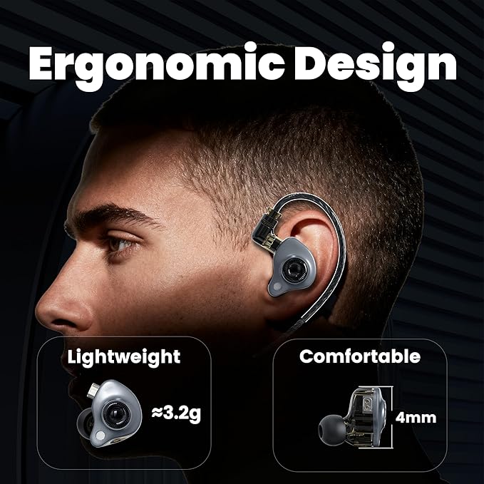 in Ear Monitor Headphones with Mic, 10mm Dynamic Driver HiFi IEM Earphones, Crystal Clear Sound IEM Earbuds with Detachable 4N OFC Cable, USB C Wired Gaming Earbuds