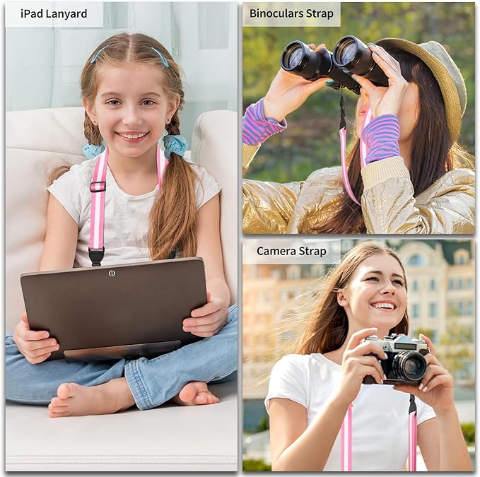 Adjustable Shoulder Strap, Comfortable for Camera Neck Lanyard iPad Strap iPad Strap for iPad, Camera, Binocular, Crossbody, Tablet, Laptop, Binocular, Luggage Bag(Pink & White A21)