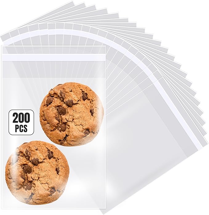 Prestee Self Sealing Cellophane Bags 4x6 In - 200 Pack - Clear Poly Bags for Cookies, Treats, and Gifts - Self-Sealing Closure - 100% Polypropylene -Food-Friendly Cello Bags - Clear Bags for Packaging