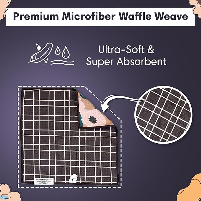 crae. Reversible Microfiber Washcloths 12x12 – Super Absorbent, Quick Drying Waffle Weave – Lint-Free, Scratch-Free Cleaning Cloths for Kitchen, Home, Cars & Windows (Lilly Plaid- Cream/Multi)