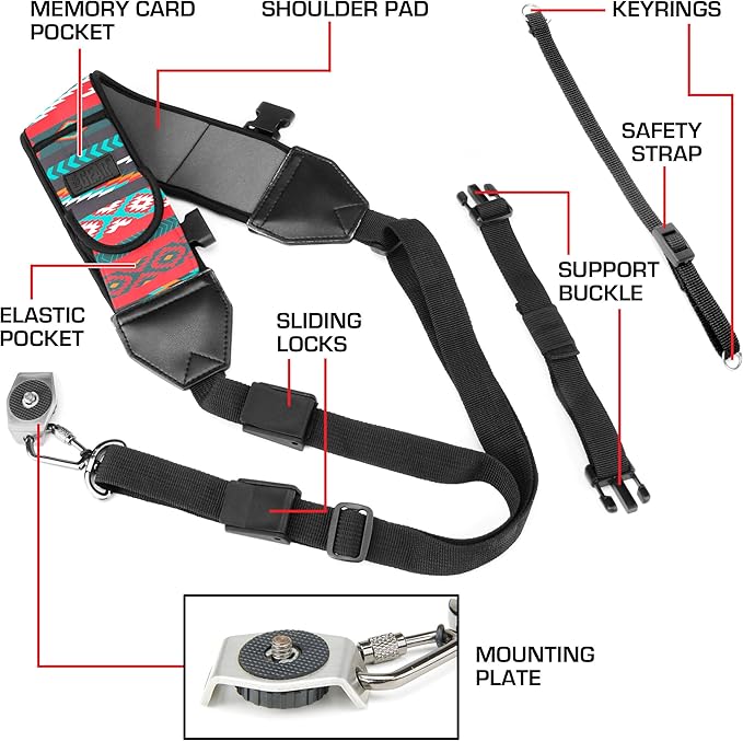 USA Gear Camera Sling Shoulder Strap - Adjustable Neoprene, Safety Tether, Accessory Pocket, DSLR Strap Quick Release - Compatible with Canon, Nikon, Sony and More DSLR Mirrorless Cameras (Southwest)