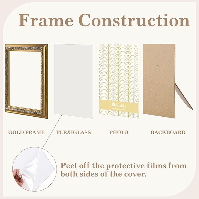 VIOLABBEY 8x10 Picture Frame Gold, Vintage Photo Frames Ornate without Mat for Tabletop or Wall Hanging