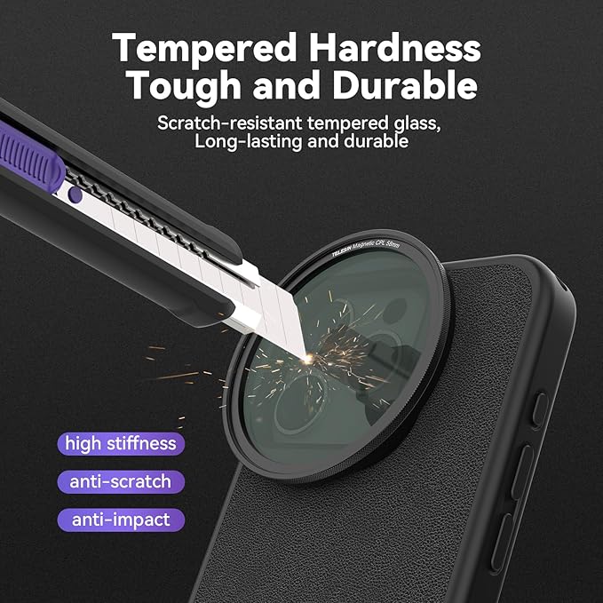 TELESIN° Magnetic Circular Polarizers Filter, 58 MM Phone CPL Filter + Magnetic Phone Case for iPhone 15 Pro Max, Mutil Resistant Coated Super Slim CPL Lens Filtter with HD Optical Glass