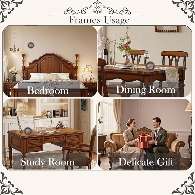 Vintage Picture Frames 3x3 Ornate Distressed Brown Antique Pictue Frames with Real Glass Cover for Wall & Tabletop Display Victorian Home Decor Gallery Wall Decor,Round
