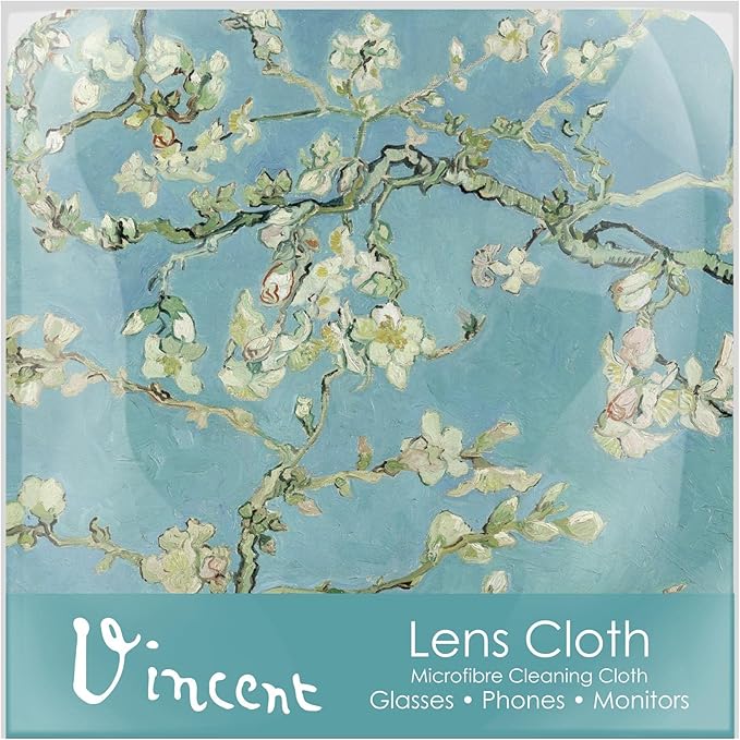 Quality Microfiber Lens Cleaning Cloth - 6”x6” - for Eyeglasses, Sunglasses, Phones, Screens, Blue-Light Glasses, Monitors - Fine Art Design - Van Gogh Almond Blossom
