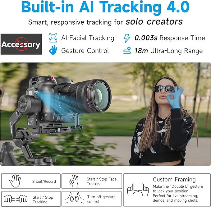Feiyu SCORP-C2 Camera Gimbal Stabilizer, AI Tracking Gimbal for Vlogging, 7.7 lb Payload, 3-Axis Gimbal with Bluetooth Shutter Control, Compatible with Canon Sony Nikon
