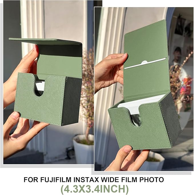 CAIYOULE Picture Holder Case for Fujifilm Instax Wide/EVO/Wide 400/300/210/Polaroid I-Type/Now/OneStep/GO Instant Camera Films, Photo Storage Box with Photo Pouch Can Hold 50+ Films, Green