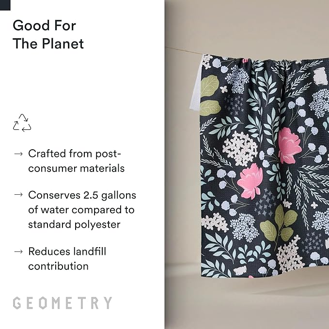 GEOMETRY Kitchen Tea Towels - Quick Dry Microfiber Dish Towels for Kitchen Pretty Petals, 18" x 30" 2 Pack