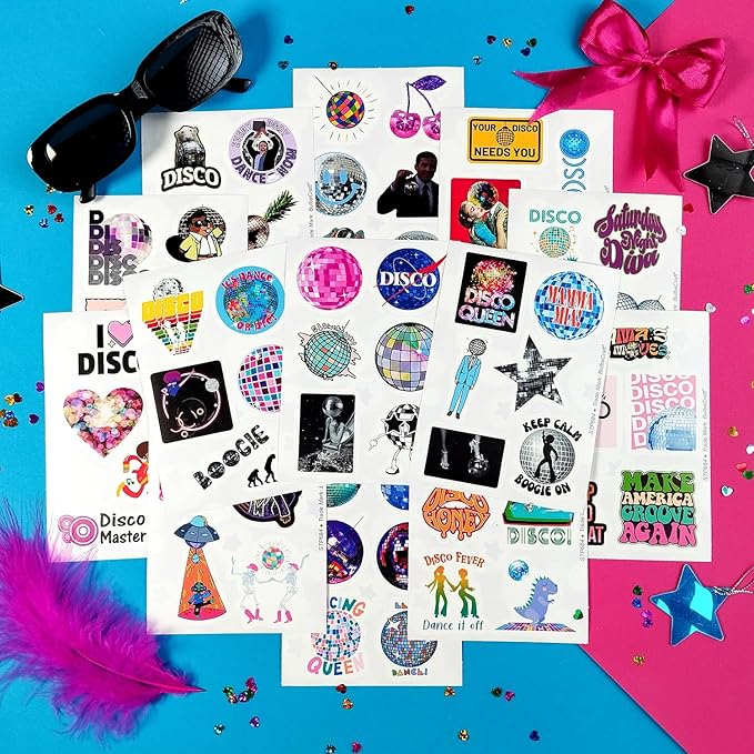 BulbaCraft 100Pcs Disco Stickers, Disco Ball Stickers, Discoball Decorations, Gifts for Women & Men