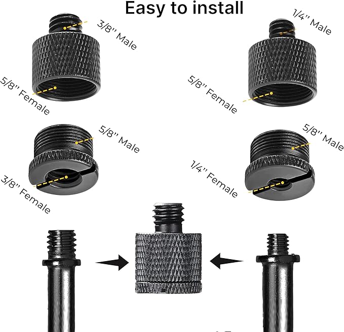 IXTECH Mic Stand Adapter Set 8 pieces Metal Microphone Stand Screw Thread Adapter 5/8 Female to 3/8 Male 3/8 Female to 5/8 Male 5/8 Female to 1/4 Male 1/4 Female to 5/8 Male Tripod Adapter