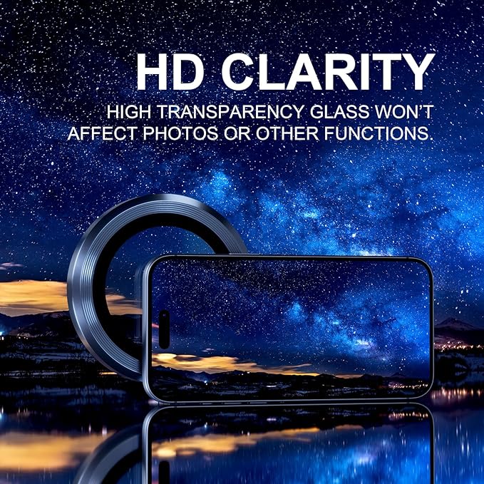 Choiche Compatible for iPhone 17 Pro/iPhone 17 Pro Max Camera Lens Protector, 9H Tempered Glass Camera Cover Screen Protector Metal Ring Decoration Accessories (Blue)