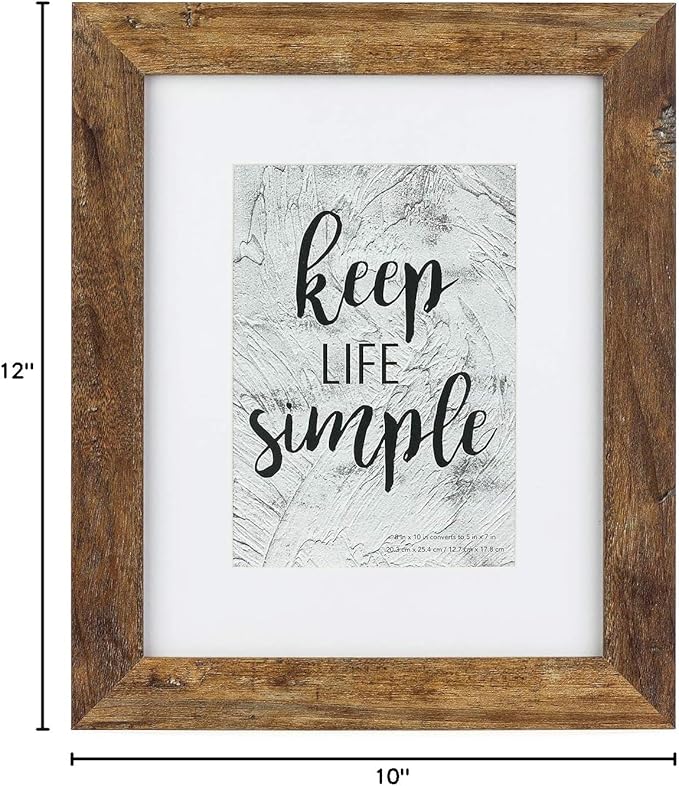 kennethan 8x10 Picture Frame Rotten Brown, Wooden Frame with white mat, For Tabletop and Wall Mounting Display for Home, Office,Gallery,Holiday with Photos, Posters