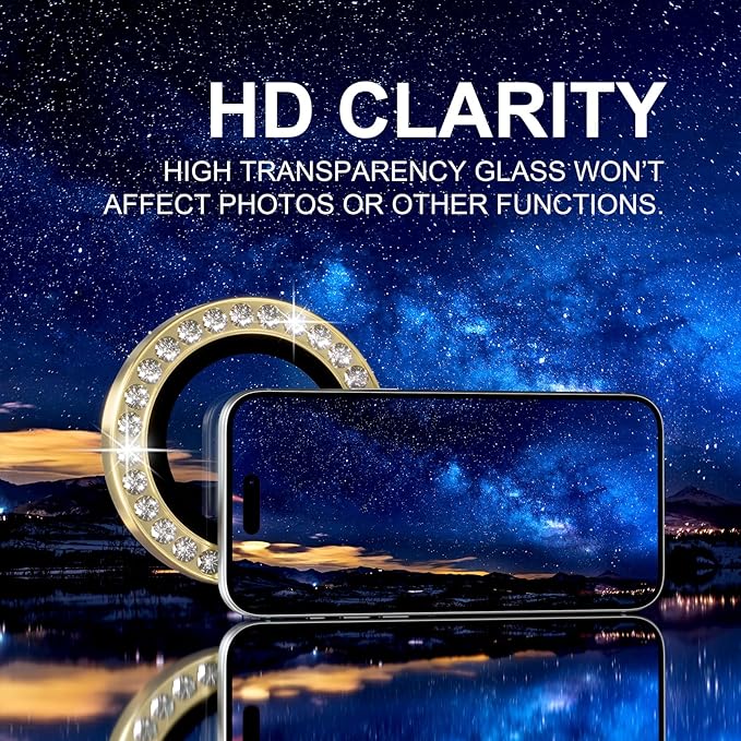 Choiche Compatible for iPhone 17 Pro/iPhone 17 Pro Max Camera Lens Protector Bling, 9H Tempered Glass Camera Cover Screen Protector Metal Ring Decoration Accessories (Diamond-Gold)
