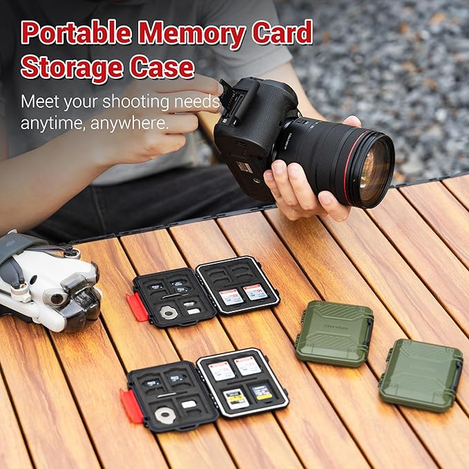 Memory Card Case with 18 Slots, IP67 Waterproof Anti-Shock Travel Camera Memory Card Holder for 8 SD SDHC SDXC Cards & 4 MicroSD TF MSD & 4 CFexpress Type-A Cards & 2 Nano SIM Storage - Green