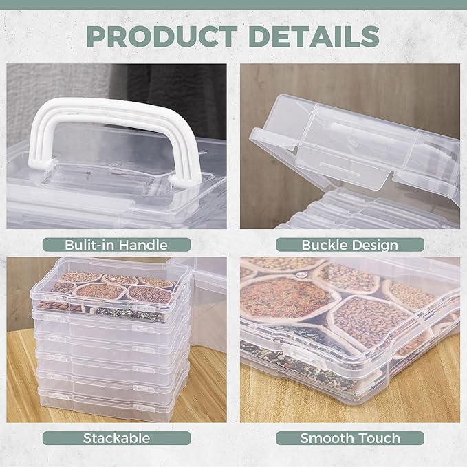 CraftGenes Photo Organizers and Storage 5x7 with Handle, 6 Inner Plastic Photo Storage Box, Dustproof Picture Containers for Index Cards, Stamps, Crafts, Seeds, Sticker Storage
