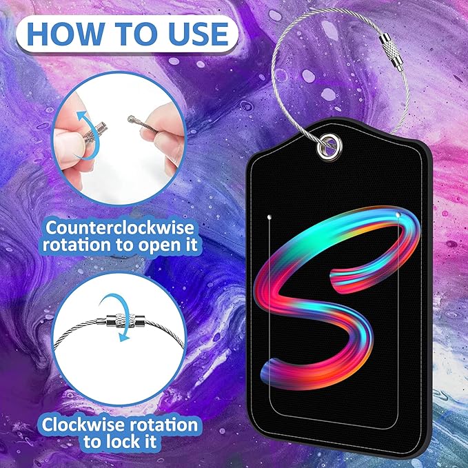 Luggage Tags for Suitcase,2 Pack Neon Colorful Letters Luggage Tags,Leather Baggage Tags Identifiers with Privacy Name Address Labels and Metal Loop for Women Men Girls Travel,Letter S