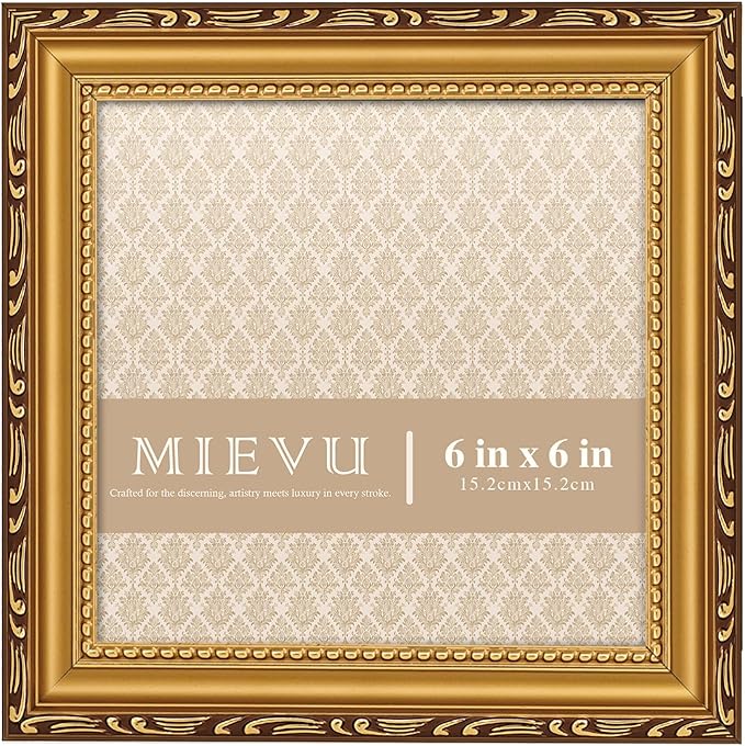 6×6 Picture Frame Gold - Picture Frames for Wall Hanging And Tabletop Display, Ornate Photo Frame for Poster,Vintage Frames,with Durable Plexiglass