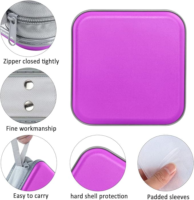 CD Case, 40 Capacity CD/DVD Case Holders Wallet Hard Plastic DVD Disc Cases Storage Binder for Car Home Office Travel (Purple)