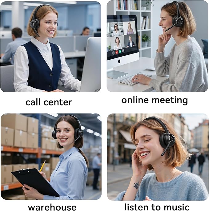(2026 Upgraded) Wireless Headset with Mic for Work, Bluetooth Headset with Noise Canceling Microphone, Wireless Headphones with Mic and USB Dongle and Mute, Fit for Computer/PC/Teams