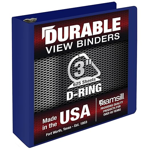 Samsill Durable 3 Inch Binder, Made in The USA, D Ring Binder, Customizable Clear View Cover, Dark Blue, Holds 625 Pages