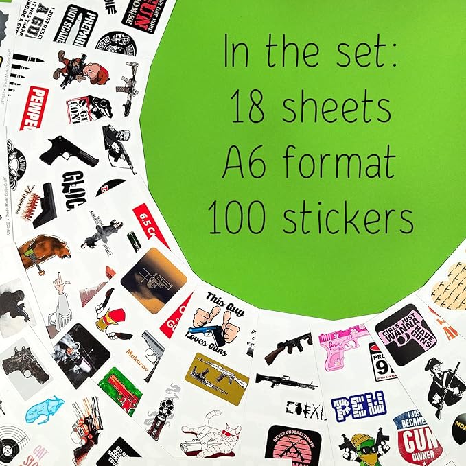 BulbaCraft 100Pcs Funny Gun Stickers, Firearm Stickers, Guns and Ammo Decals, Tactical Military Army Laptop Decals, Gifts for Women & Men