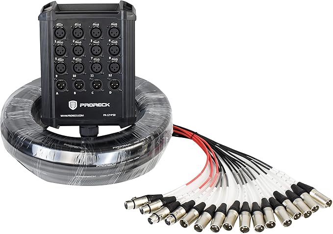 PRORECK 12-Channel Low Profile XLR Send Circuit Board Snake Cables, XLR Splitter Cable for Live, Recording, Stage, Studio, 50 Feet Long (PR-12 * 4 * 50)