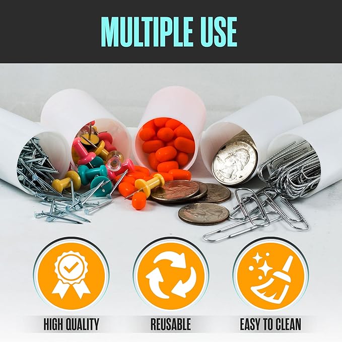 Houseables Film Canisters with Caps, Film Canisters, 35mm Case, Containers with Lids, Cannister for Rockets, Empty Camera Reel Holder, Coin Storage, White, Plastic, Bottle, 8oz, 2"H x 1"W, 180PK, Bulk