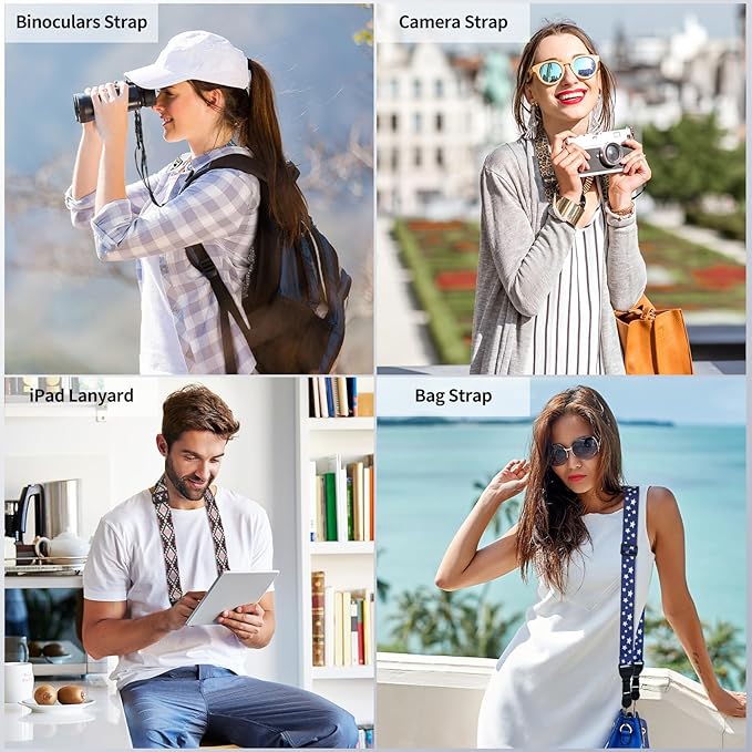 Grey and Blue Geometric Shoulder Strap, Adjustable Camera Strap with 2 Sets of Quick-Release Buckles, Comfortable Neck Strap for iPad, Tablet, Camera, Laptop, Binocular, Luggage Bag