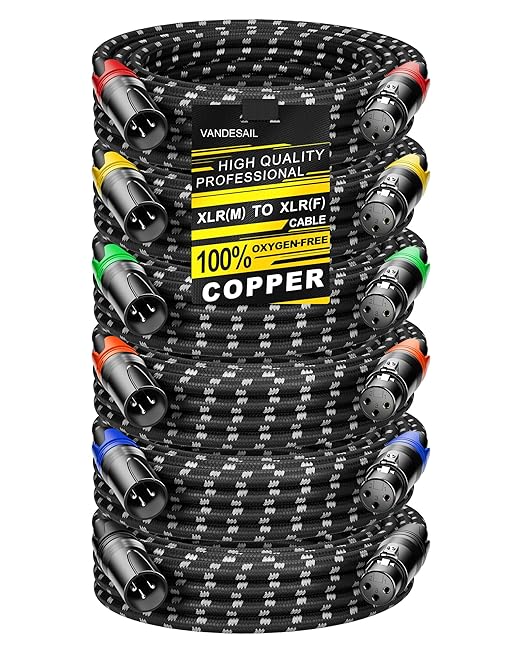 6 Pack XLR Cables 25ft Mic Braided Balanced Shielded XLR Microphone Cable Male to Female 3-Pin Colorful Connector for Microphones Recording, Audio Mixer, Amplifier，Speaker,Camcorder