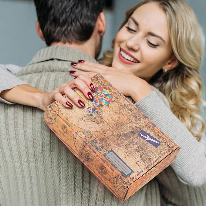 Adventure Book Scrapbook Photo Album 80 Pages Retro Leather Cover Memory Book with Luxury DIY Accessories Kit,Exquisite Box Gift Couples Weddings,Travelling,Christmas Day