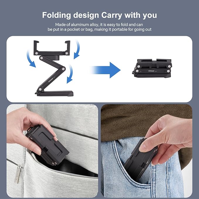 Phone Tripod Mount with Cold Shoes, Metal Smartphone Adapter Compatible with iPhone, Multi Angle Tri Fold Cell Phone Holder, Handheld Grip for Streaming Vlog CP-15