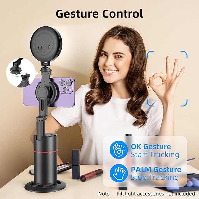 Auto Face Tracking Phone Holder, Magnetic Face Tracking Tripod 360 Rotation with Stand & Remote, Face Body Phone Tracking Tripod, No App, Smart Shooting Camera Mount for Live Video Recording Tiktok