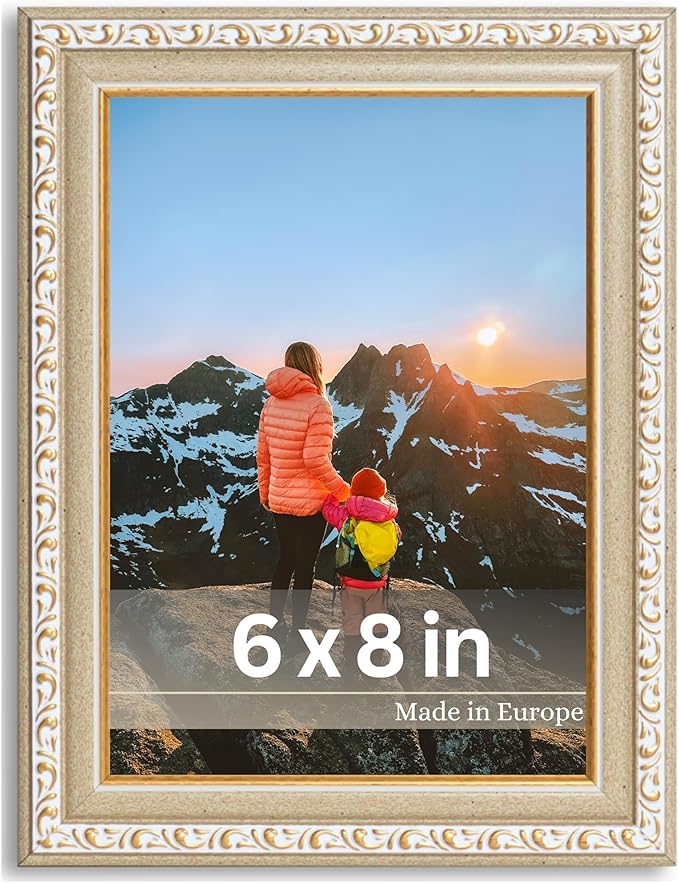 VictoR Picture Frame Chagall 6x8 Beige Gold - Vintage Picture Frames with Shutterproof Acrylic Glass - 6 x 8 Photo Frame - Beige Picture Frames - Antique