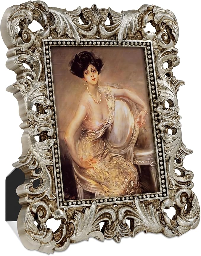 Silver Frames 5x7 Ornate Vintage Baroque Antique Picture Frame for Tabletop or Wall Display Wedding Photo with Glass Front