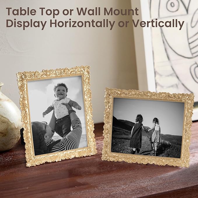 Axeman Vintage Gold Frames 8x10 | Antique 8 x 10 Picture Frame with Real Glass | Ornate Gold Rose Frame 8x10 for Wall & Tabletop Display | 8 x 10 Frames