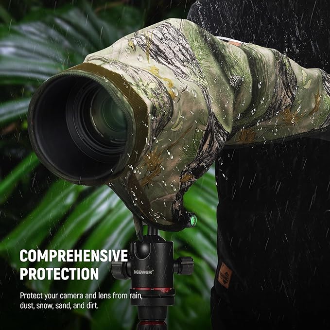 NEEWER Camera Rain Cover, M Medium Size Waterproof Raincoat Cover Sleeve for Canon Sony Nikon Fujifilm DSLR Camera & Lenses up to 200mm, Dual Sided Camouflage Green Camo Nylon, PB021