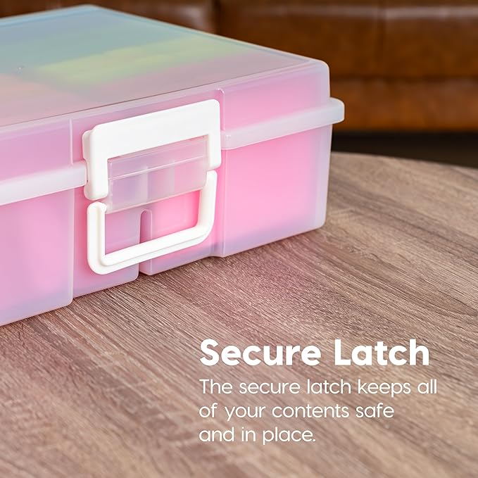 IRIS USA 4" x 6" Photo Storage Box Craft Keeper, 2-Pack, Discreet Handle Container with 16 Organization Holder Cases for Pictures, Tasks, Scrapbooking, Ephemera, Stationery Storage, Multi-Color/Pearl