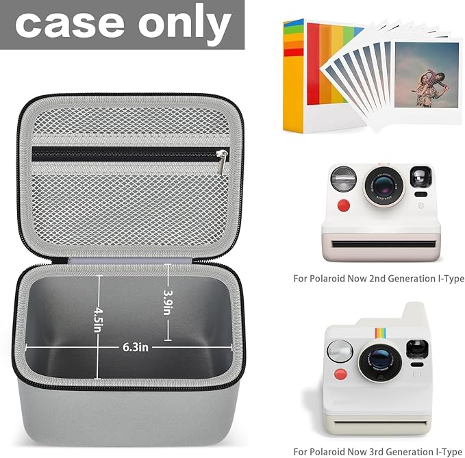 Portable Carrying Case Compatible with Polaroid Now 2nd/ for 3rd Generation I-Type Instant Camera/for Now/for Now+/ for OneStep 2 VF/for OneStep+ Instant Film with Mesh Pocket - Grey