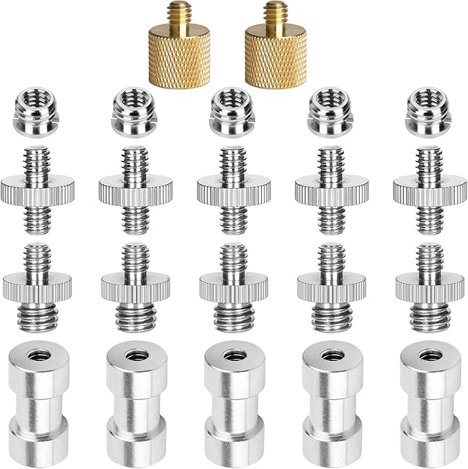 22Pack ChromLives Camera Screw Adapter 1/4 to 1/4 Screw to 3/8 Tripod Adapters Converter Brass Screws Spigot Mount Set for Camera Tripod Monopod Ballhead Flash Light,Combo Pack