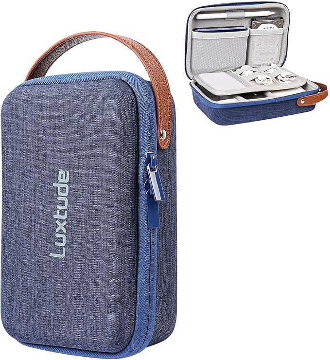 Luxtude Electronic Organizer Travel Case, Portable Tech Organizers, Hard Charger Organizer, Travel Cable Organizers, Tech Bag (Single-Layer, Blue, Small)