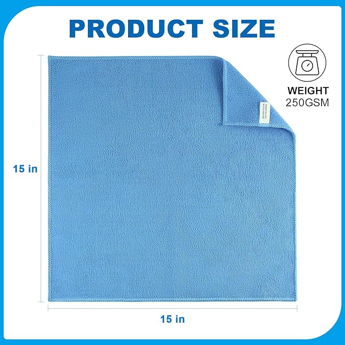 Microfiber Cleaning Cloths – 50 Pack, 15"x15" Ultra Soft, Lint-Free, Quick-Dry Towels for Cleaning Car, Home, Kitchen & Garage – Reusable Microfiber Rags