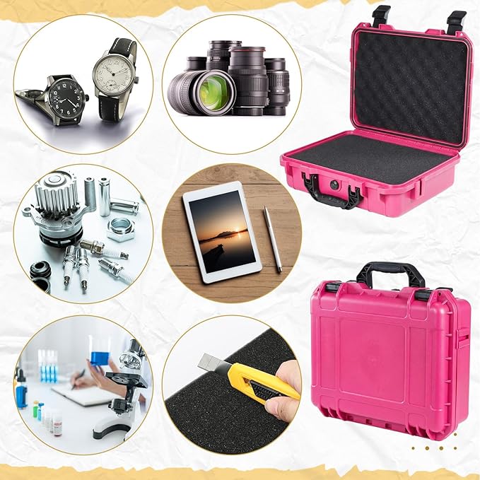 Relaxweex Rose 1 Pcs Waterproof Hard Case with DIY Customizable Foam Insert Portable Protective Case with Knife for Camera Drones Equipments Tools Test Instruments (14.3 x 11.4 x 4.5 Inch)