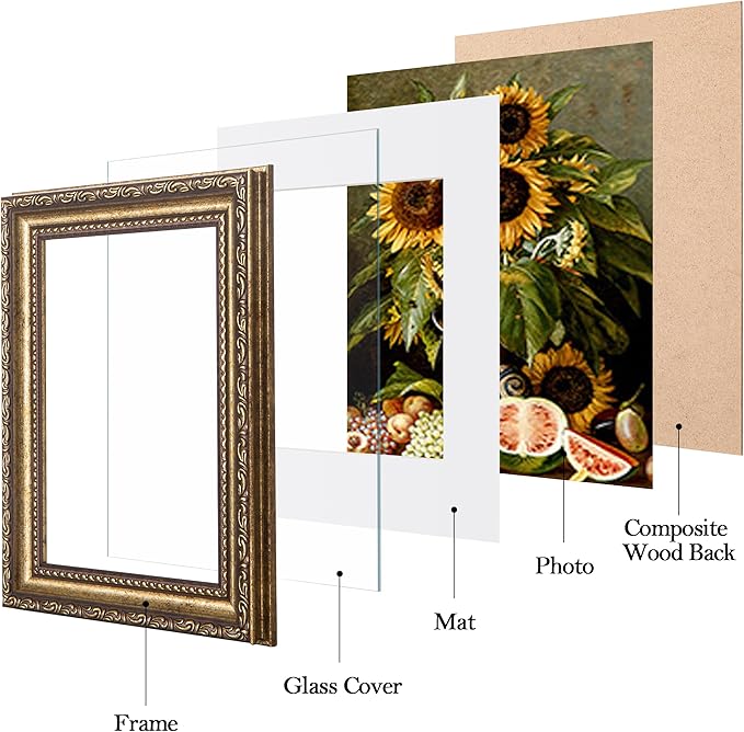 eletecpro 5x7 Picture Frames Set of 4, Gold Frames with Glass Cover, Vintage Photo Frame 5 by 7 Displays 4x6 Photo with Mat or 5x7 without Mat for Tabletop or Wall Decor, Bronze Gold