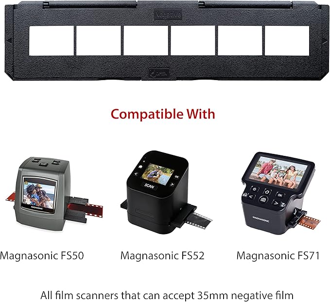 Magnasonic Long Tray Negative Film Holder for 35mm Compatible Film Scanners, Holds 6 Negative Frames to Speed up Processing Time, Easy To Use, Gently Flattens and Protects Film Edges - Set of 3 (NT01)